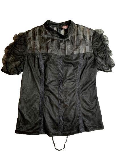 Scarlett Dakness Shirt Womens 2XL Black Sheer Lace Trim Renaissance Goth Nylon