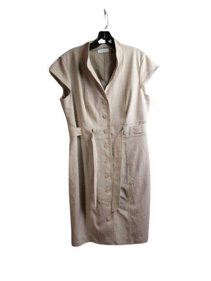 Calvin Klein Dress Womens 12 Large Button Front Sash Belt Cap Sleeve Midi Ladies