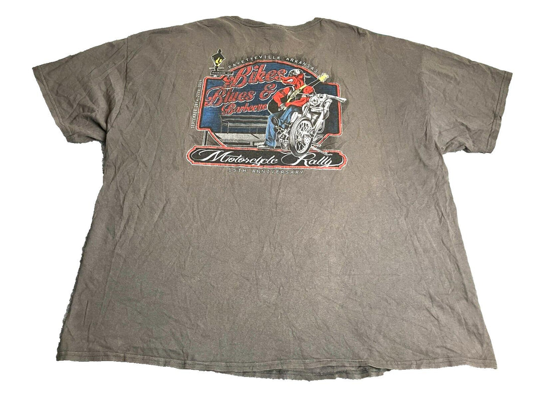 Bikes Blues & BBQ Shirt Adult 3XL Taupe Motorcycle Rally Biker Arkansas Pig Mens