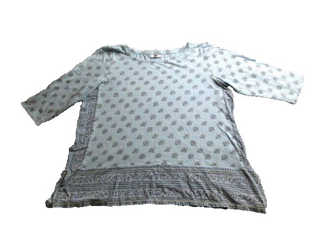 J Jill Shirt Womens Large Side Slit AOP Flower Rayon Blend Blouse Petite Ladies