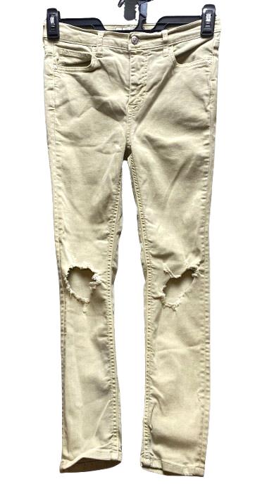 Free People Jeans Womens 27x25.5 Beige Destroyed Tapered Leg 5 Pockets Ladies