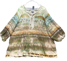 Load image into Gallery viewer, Catherines Shirt Womens 4X Green Brown Boho Tunic Lagenlook Swiss Dot Lace Plus
