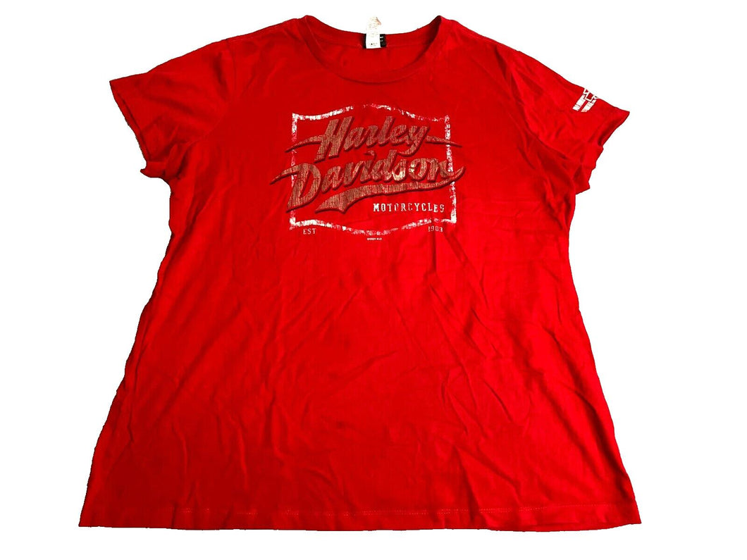 Harley Davidson Shirt Womens 2XL XXL Red Mason City IOWA Motorcycles Biker Lady