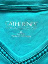 Load image into Gallery viewer, Catherines Shirt Womens 14/16W Teal Green Swiss Dot Suprema Collection Plus NWT

