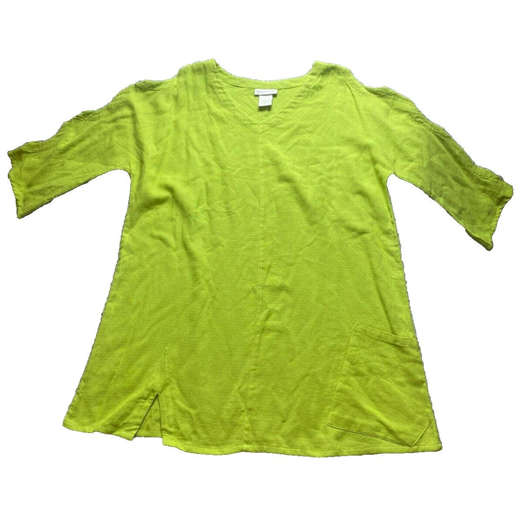 Soft Surroundings Shirt Womens Medium Green Boxy Gauzy Blouse Cut Out Ladies