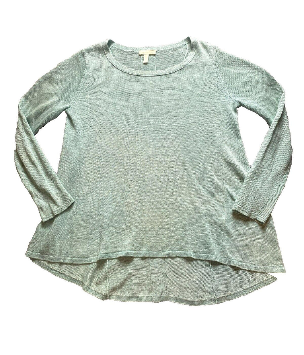 Eileen Fisher Sweater Womens Small Green 100% Linen Oversized Tunic Open Knit