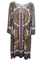 Load image into Gallery viewer, Haani Dress Womens 2X Tan Blue Keyhole Bohemian Boho Spandex Sheath Ladies
