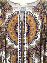 Load image into Gallery viewer, Haani Dress Womens 2X Tan Blue Keyhole Bohemian Boho Spandex Sheath Ladies
