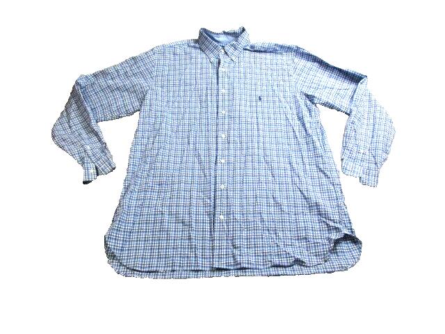 Ralph Lauren Shirt Adult XLT Extra Large Tall Blue Gingham Checkered Stretch Men