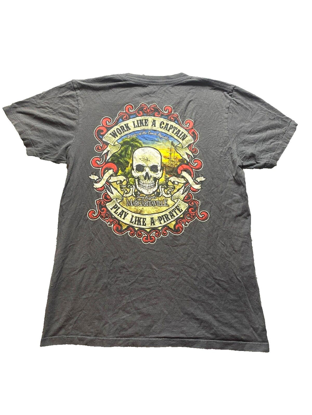 Jimmy Buffet Margaritaville Shirt Adult Small Gray Play Like A Pirate Skull Mens