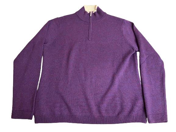 Brooks Brothers 346 Sweater Adult Extra Large Purple 1/4 Zip Merino Wool Mens
