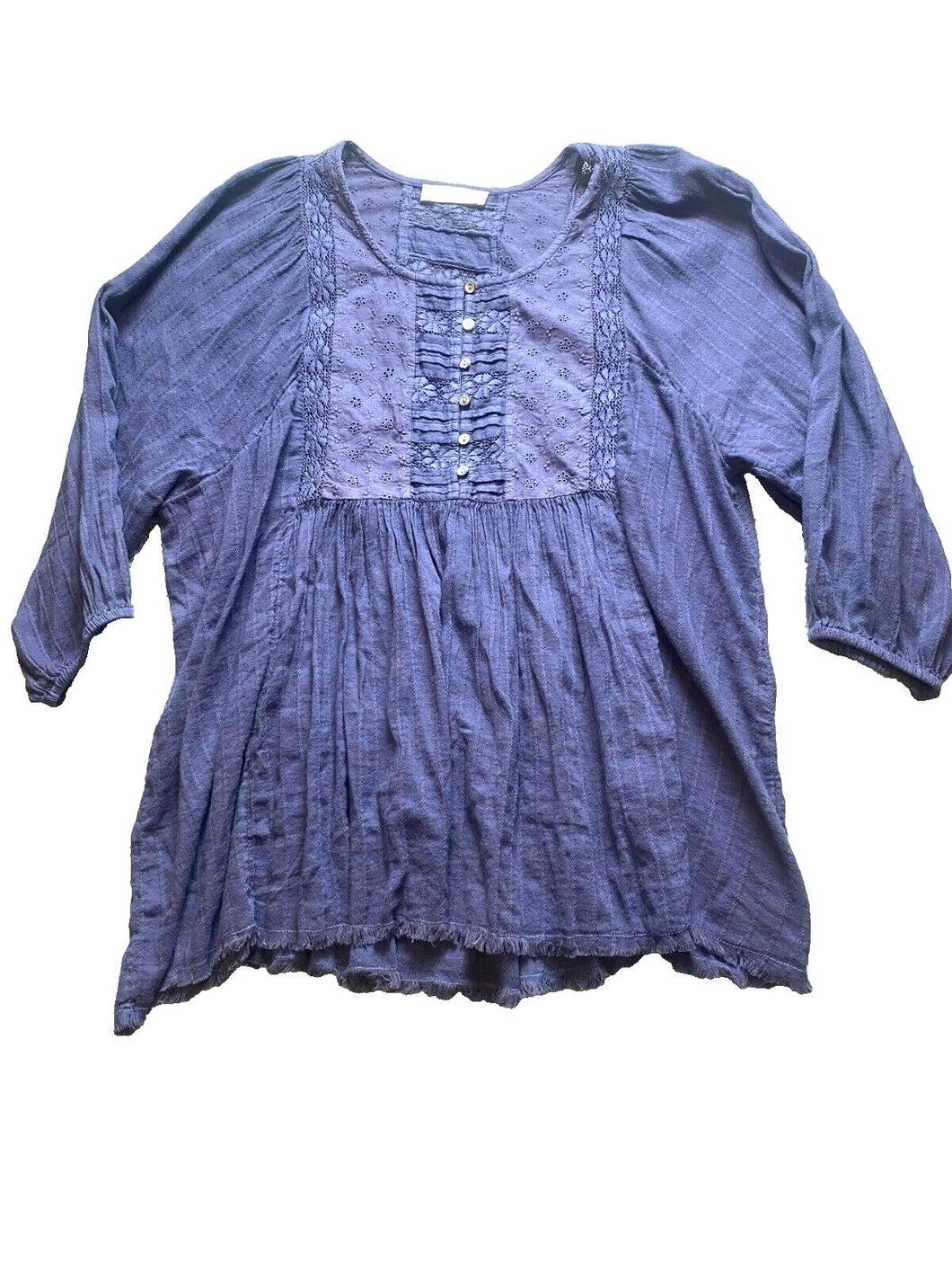 Lucky Brand Shirt Womens Extra Large Navy Blue Boho Hippie Eyelet Ladies