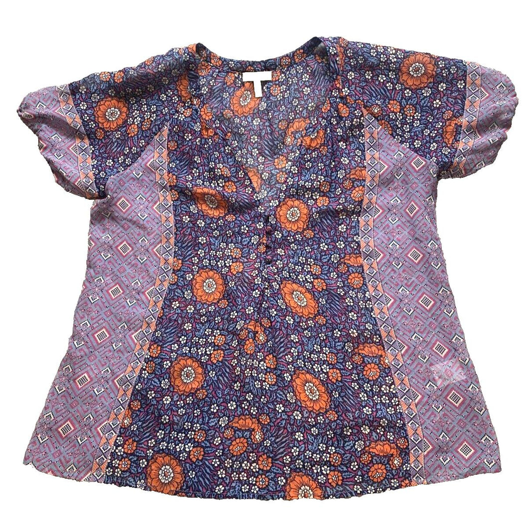 Anthropologie JOIE Shirt Womens Medium AOP Floral Boho Oversized Boxy Silk Lady