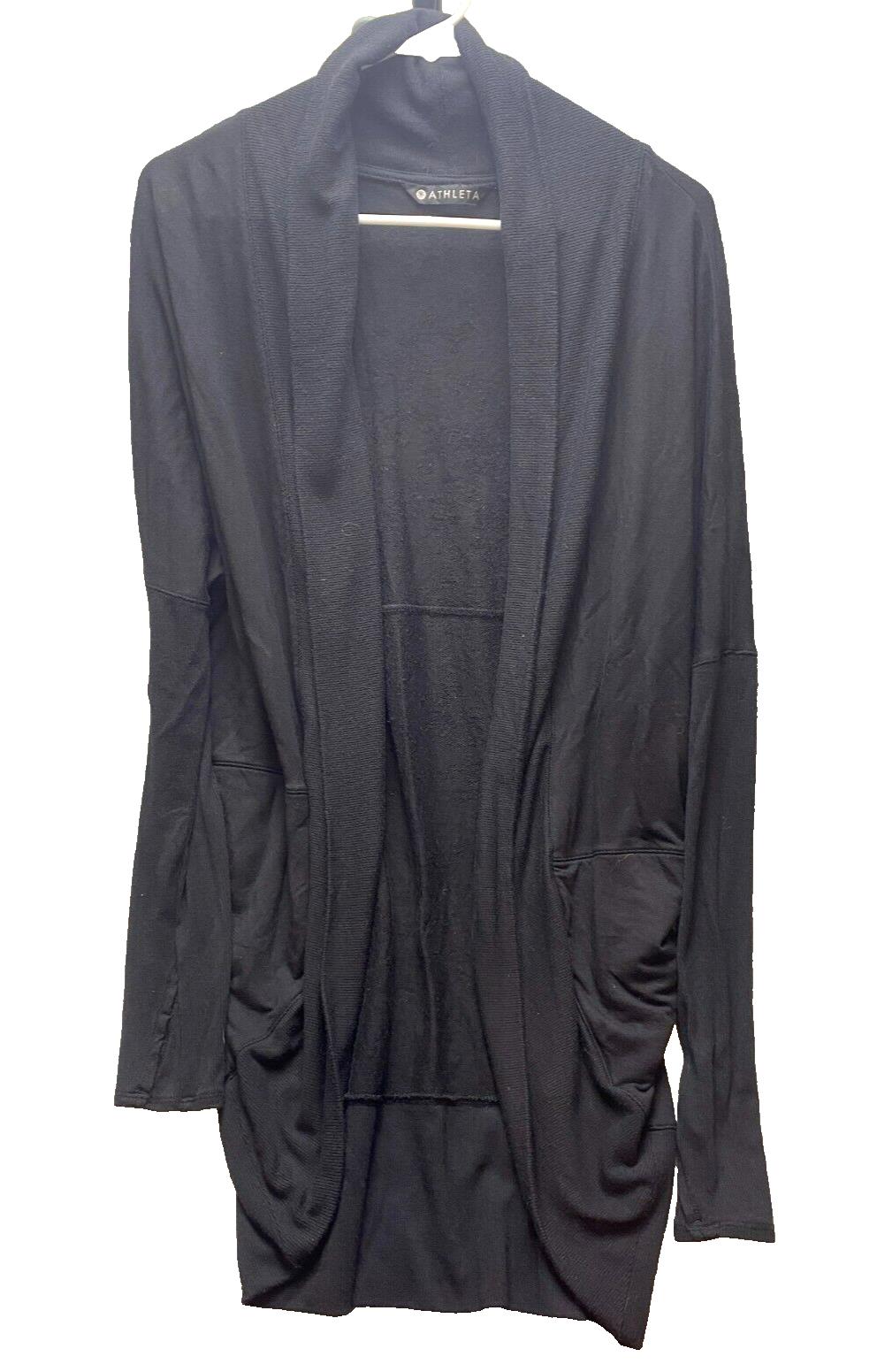 Athleta Sweater Womens Medium Black Tunic Open Front Cardigan Spandex Oversized