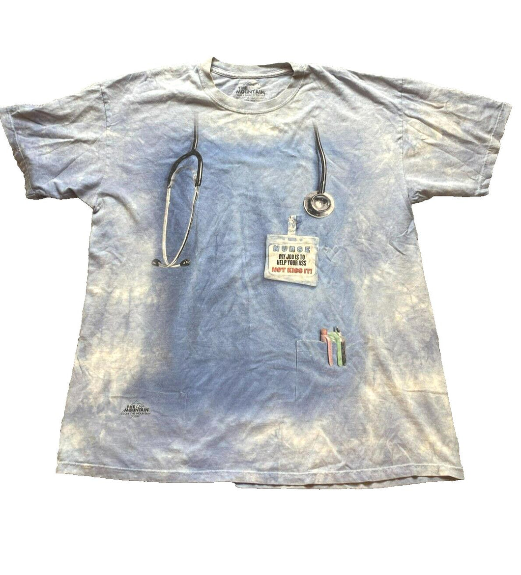 The Mountain Shirt Adult Extra Large Blue Tie Dye Nurse Job Uniform Funny Mens
