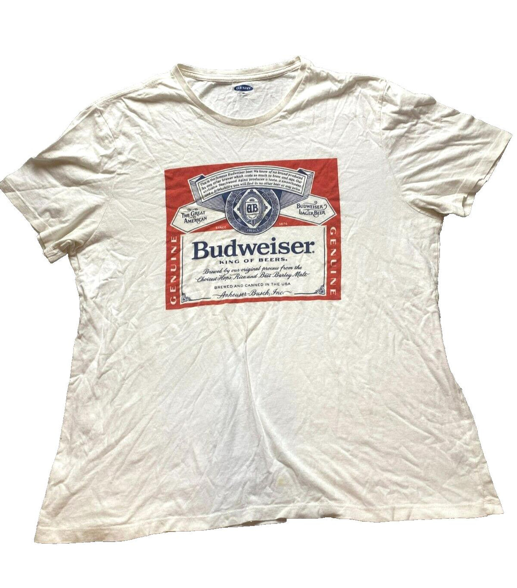 Budweiser Shirt Adult 2XL White King Of Beer Retro Anheuser Busch Old Navy Mens