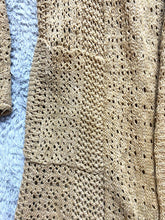 Load image into Gallery viewer, Lucky Brand Sweater Womens Medium Tan Eyelet Open Front Tunic Boho Cardigan
