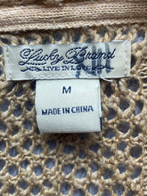 Load image into Gallery viewer, Lucky Brand Sweater Womens Medium Tan Eyelet Open Front Tunic Boho Cardigan
