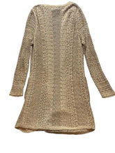 Load image into Gallery viewer, Lucky Brand Sweater Womens Medium Tan Eyelet Open Front Tunic Boho Cardigan

