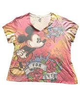 Load image into Gallery viewer, VTG Mickey Mouse Shirt Womens 2X Pink AOP Y2K Kidcore Disney Ed Hardy Style Lady
