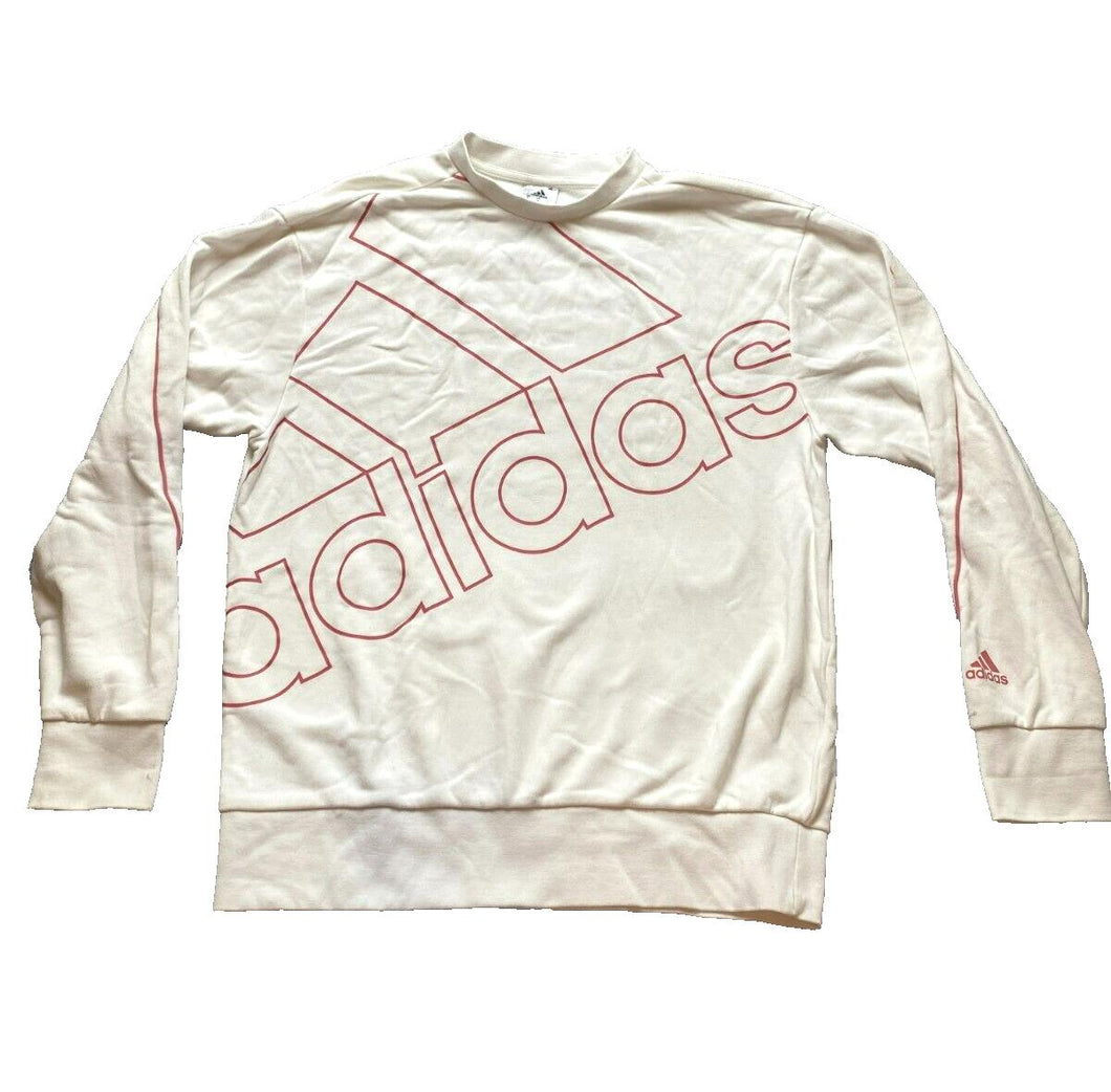 Adidas Sweatshirt Adult Medium White Pink Giant Logo Essentials Sweater Mens
