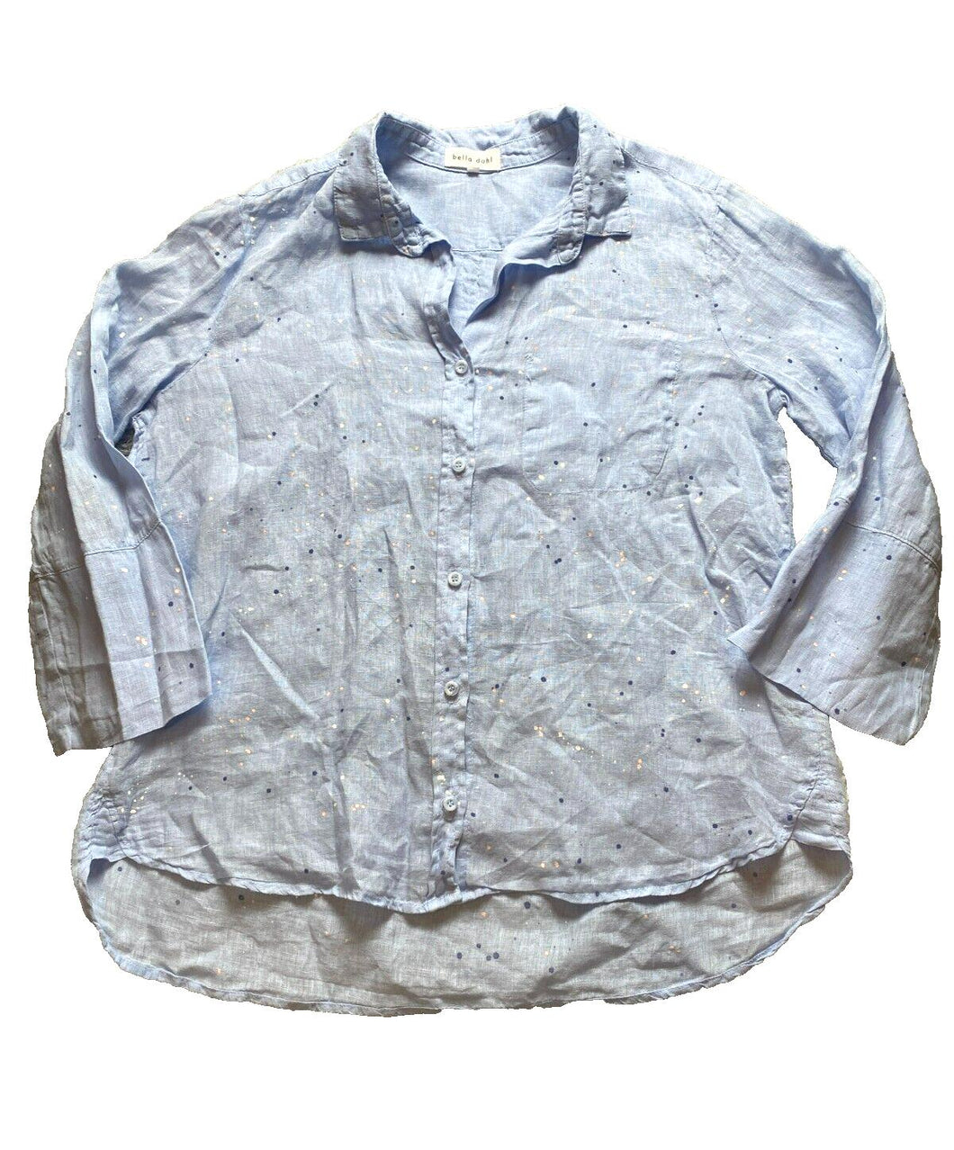 Bella Dahl Shirt Womens Extra Large Blue Button Up 100% Linen Oversized Blouse