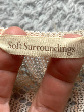 Load image into Gallery viewer, Soft Surroundings Sweater Womens Medium Peach Gray Open Knit Acrylic Nylon Lady
