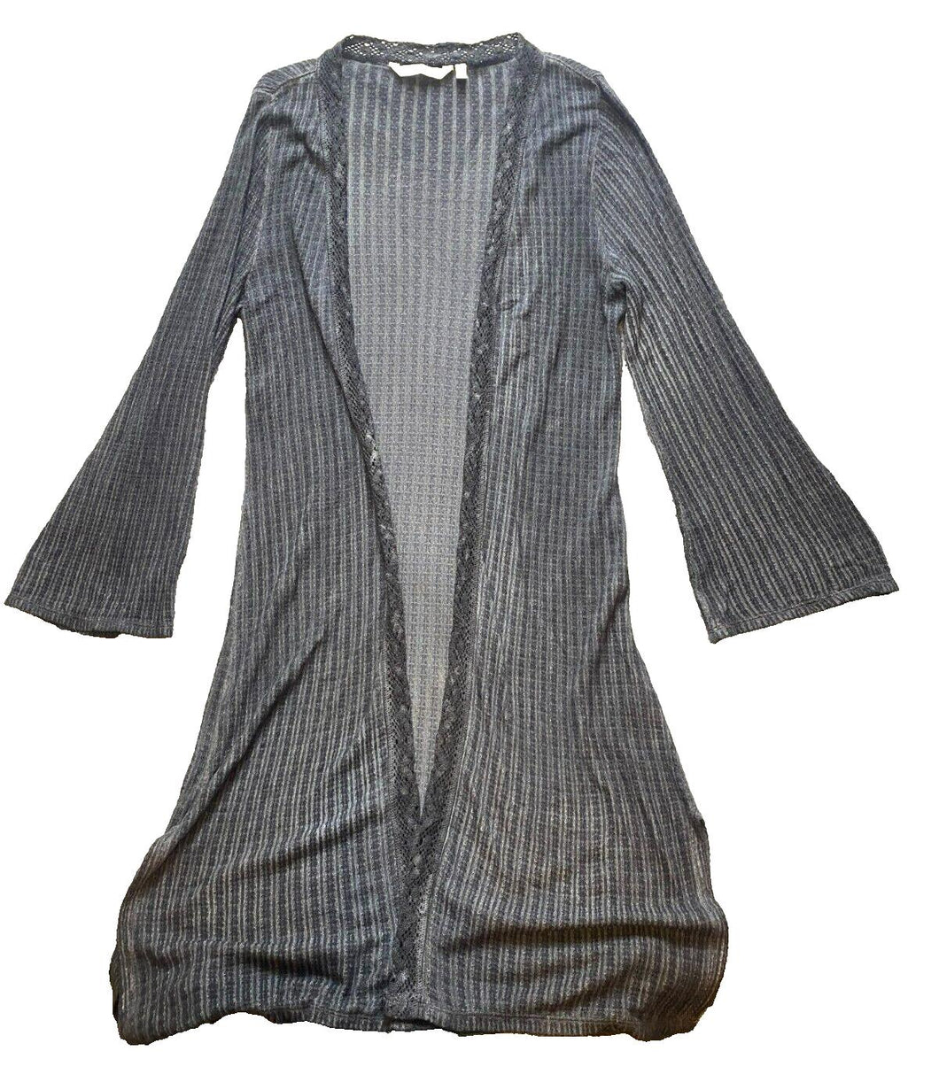 Soft Surroundings Sweater Womens Small Gray Rayon Open Front Tunic Cardigan Lady