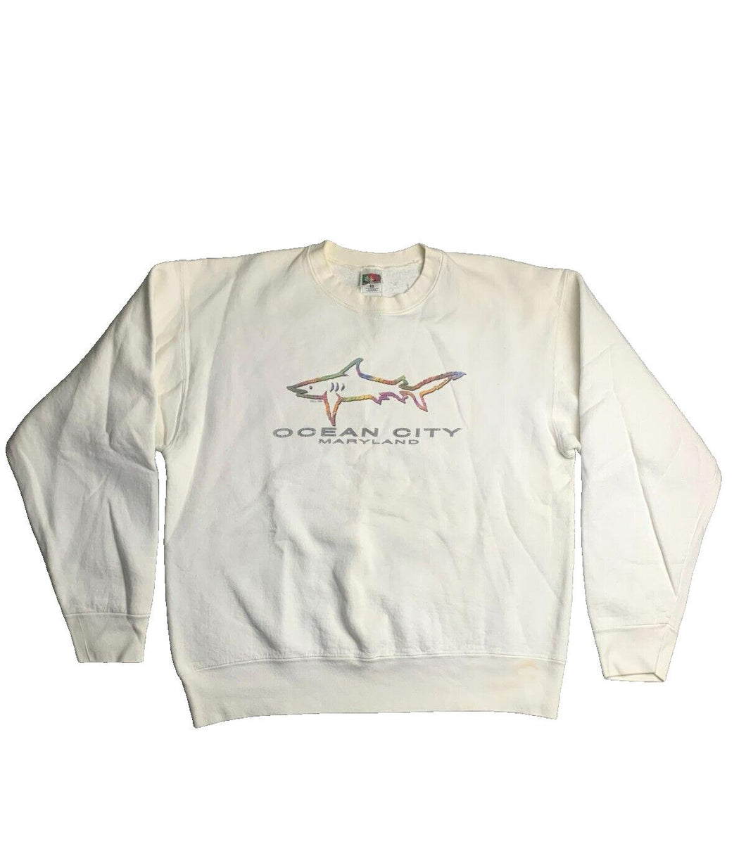 VTG Ocean City Maryland Sweatshirt Adult Extra Large Rainbow Shark 90s Mens