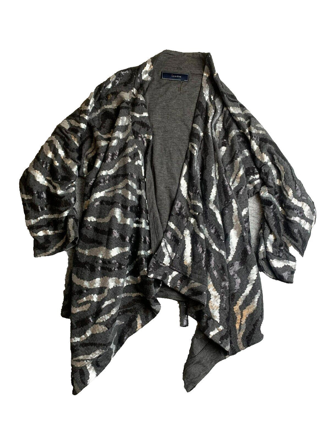 Lumiere Sweater Womens Large Black Asymmetrical Waterfall Sequins Boho Cardigan