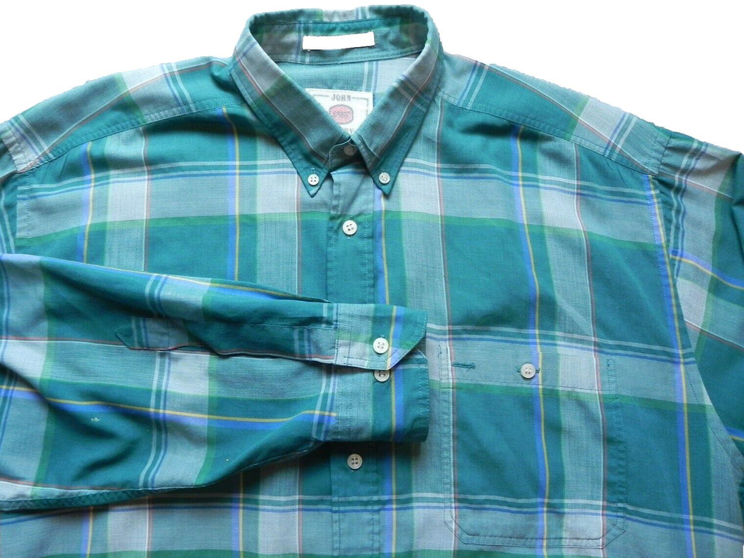 Jon Henry Shirt Adult 2XL XXL Button Up Long Sleeve Plaid Casual Camp Mens