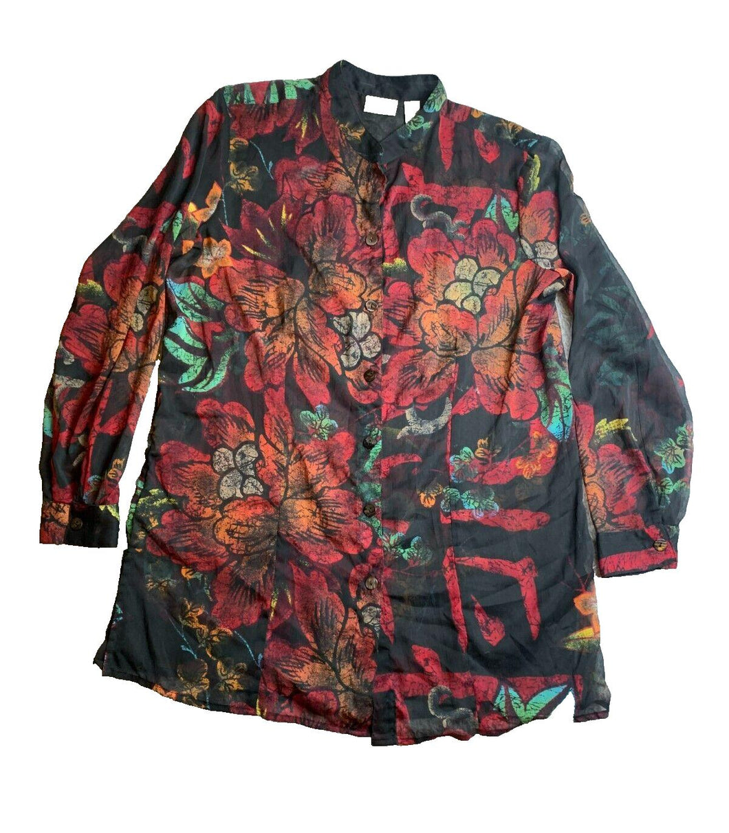 Additions by Chico Shirt Womens 2 Colorful AOP Flower Artsy Boho Oversized Indie
