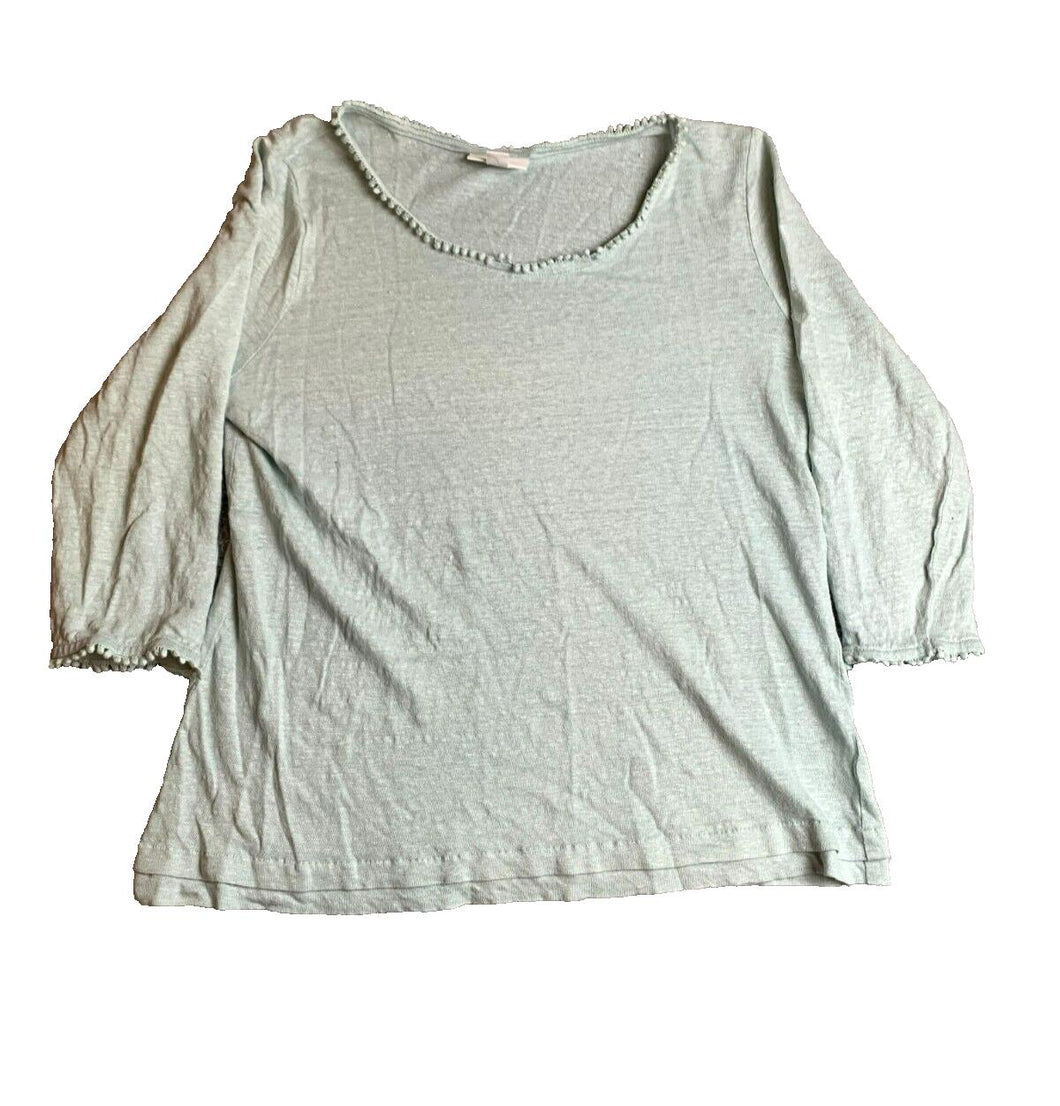 J Jill Shirt Womens Medium Green Love Linen Swiss Dot Detail Flowy Boho Blouse