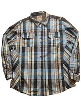 Load image into Gallery viewer, Akdmks Shirt Adult 3XL XXXL Blue Tan Plaid Button Up Suede &amp; Grommet Detail Mens
