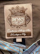 Load image into Gallery viewer, Akdmks Shirt Adult 3XL XXXL Blue Tan Plaid Button Up Suede &amp; Grommet Detail Mens
