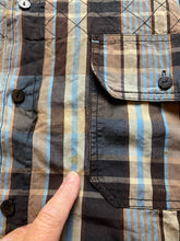 Load image into Gallery viewer, Akdmks Shirt Adult 3XL XXXL Blue Tan Plaid Button Up Suede &amp; Grommet Detail Mens

