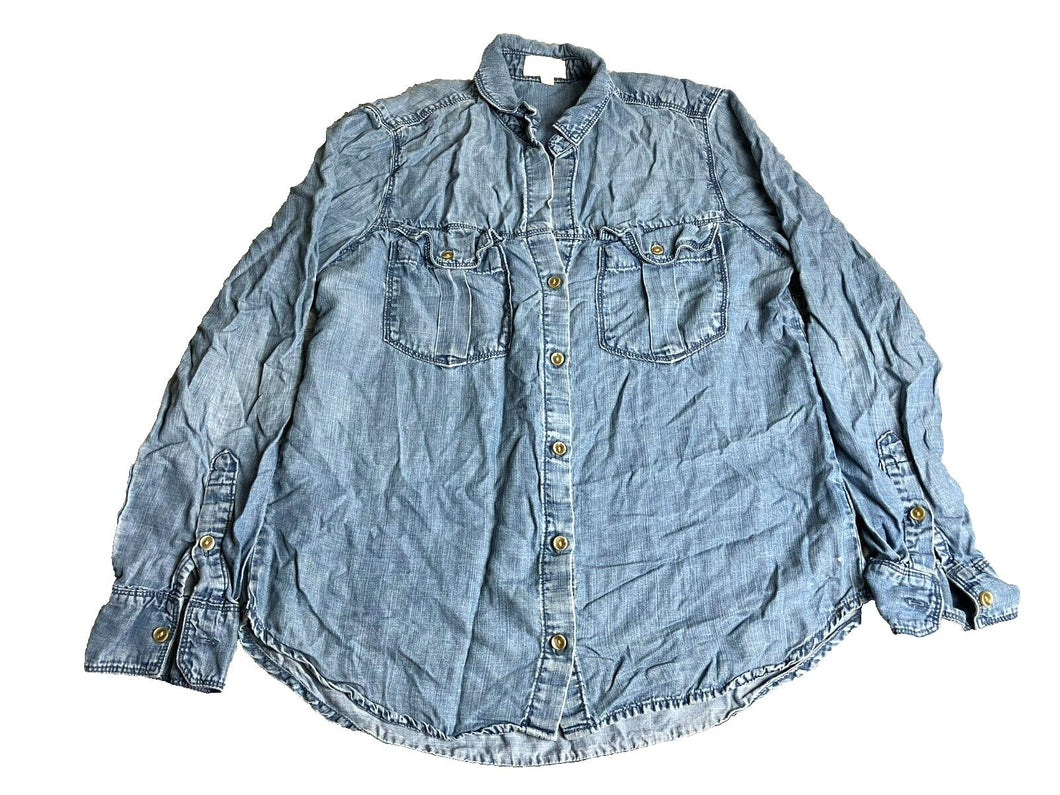 Anthropologie Cloth & Stone Shirt Womens Medium Blue Denim Button Up Tencel Lady
