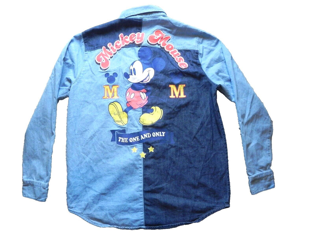 Mickey Mouse Shirt Womens Medium Long Sleeve Button Up Denim Disney Casual Lady