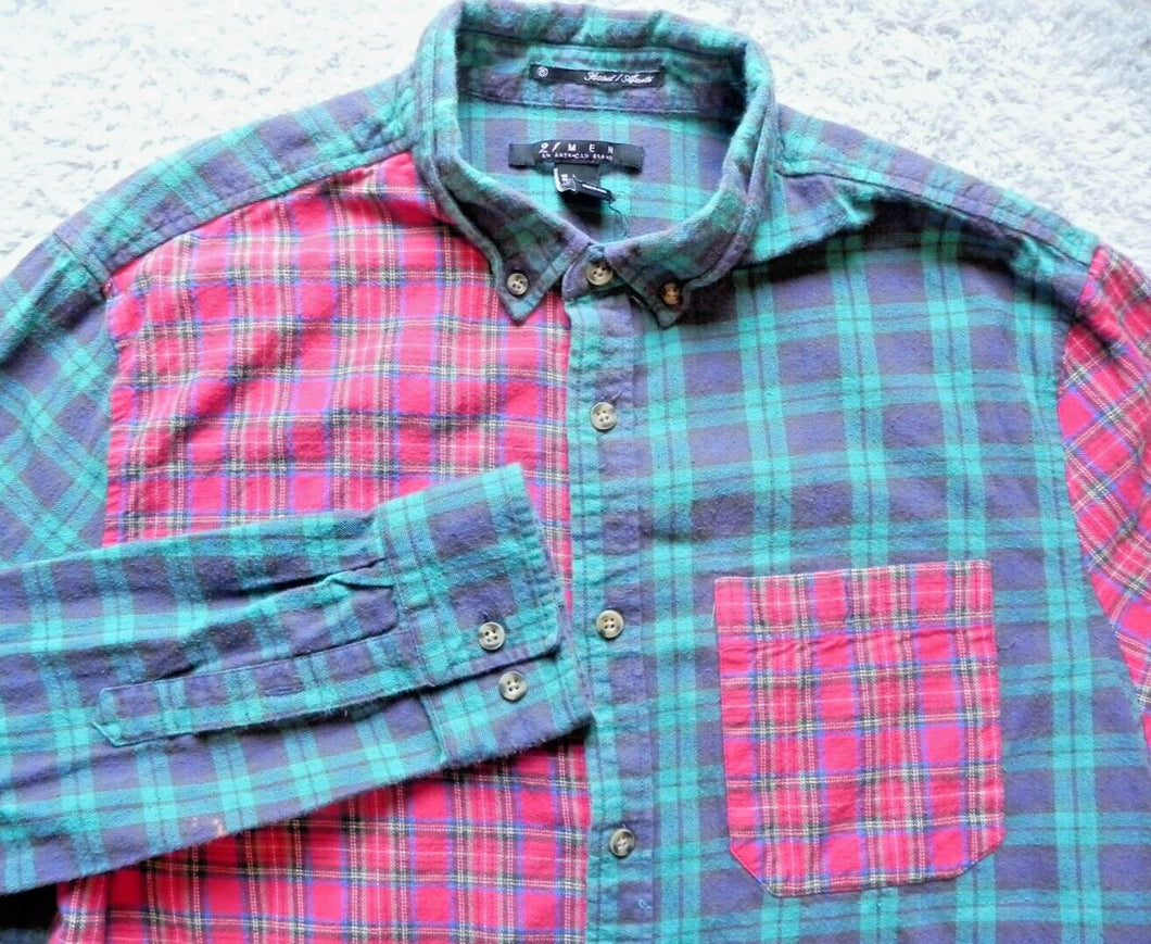 21 Men Shirt Adult Large Button Up Long Sleeve Pocket Casual Flannel Plaid Mens