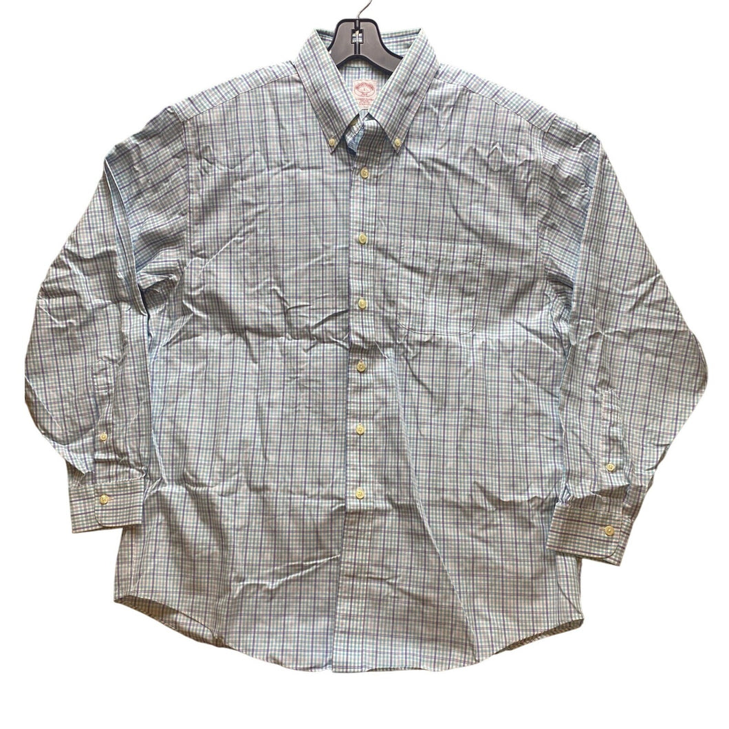 Brooks Brothers Shirt Mens Large Plaid Button Down Teal Purple Preppy Academia