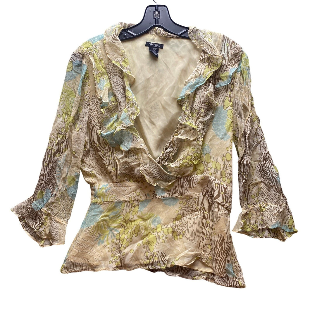 Bob Mackie Shirt Womens 10 Silk Ruffle Blouse Floral Art to Wear Bloomcore