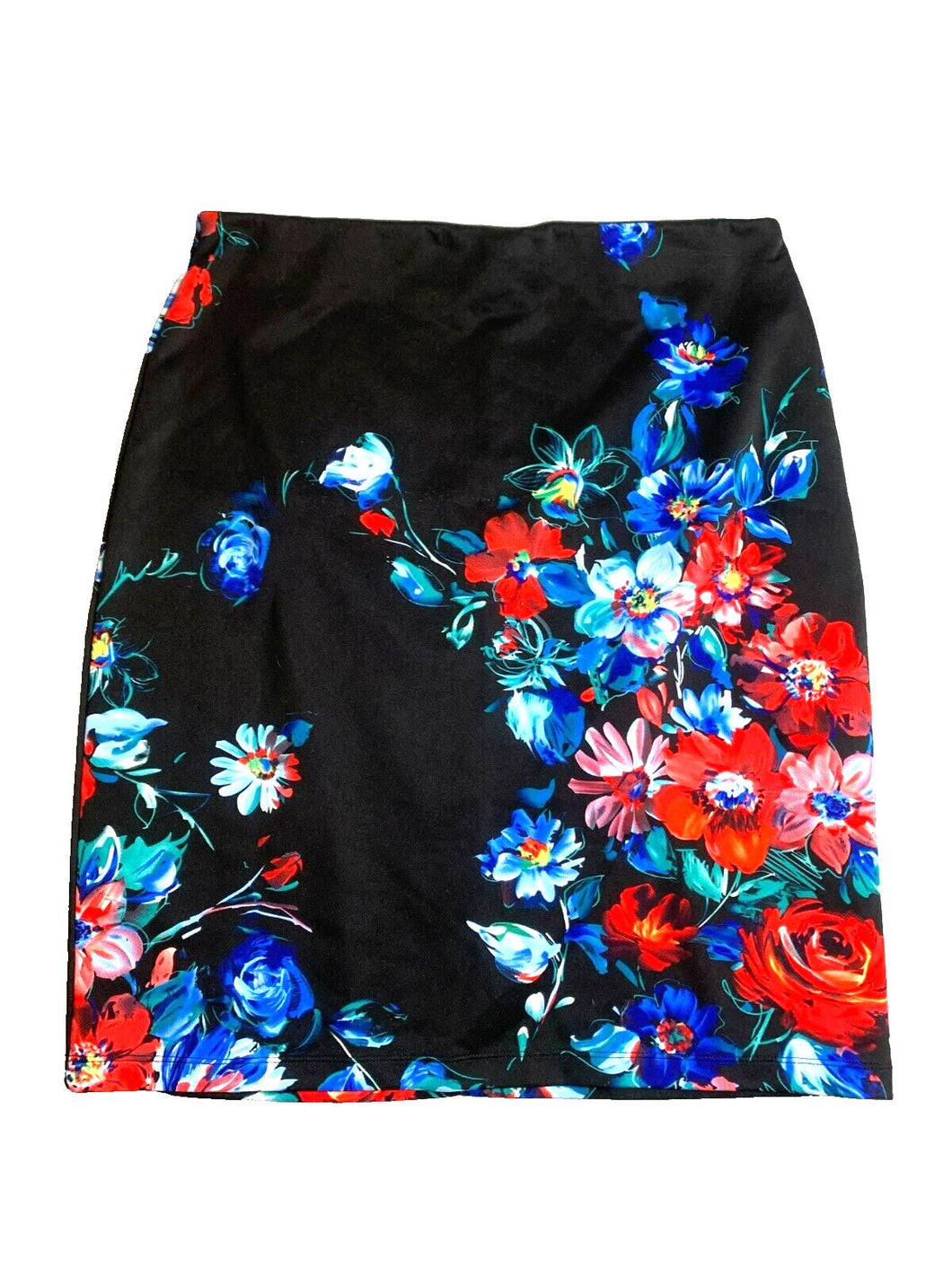Betsey Johnson Skirt Womens Large (32x22) Black Colorful AOP Flower Pencil Boho