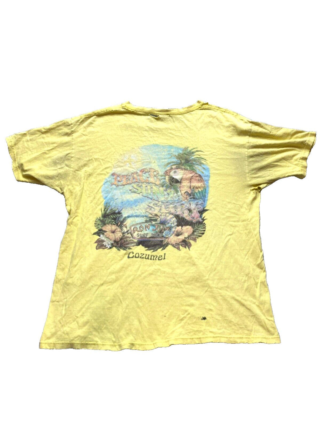 VTG Ron Jon Surf Shop Shirt Adult Extra Large Yellow Cozumel Parrot Beach Mens