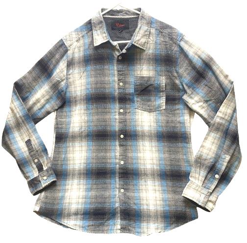 STOIC Shirt Adult Large Gray Blue Button Up Flannel Plaid Pocket Shacket Mens