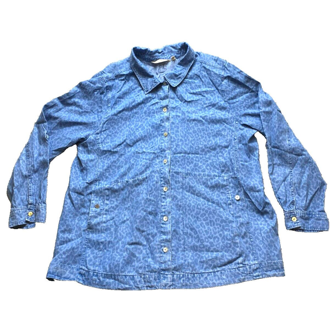 Soft Surroundings Shirt Womens Extra Large Blue Leopard Tencel Oversized Tunic