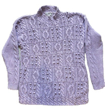 Load image into Gallery viewer, Vintage Side Lines Sweater Womens Large Lavender Cable Knit Ramie Turtle Neck
