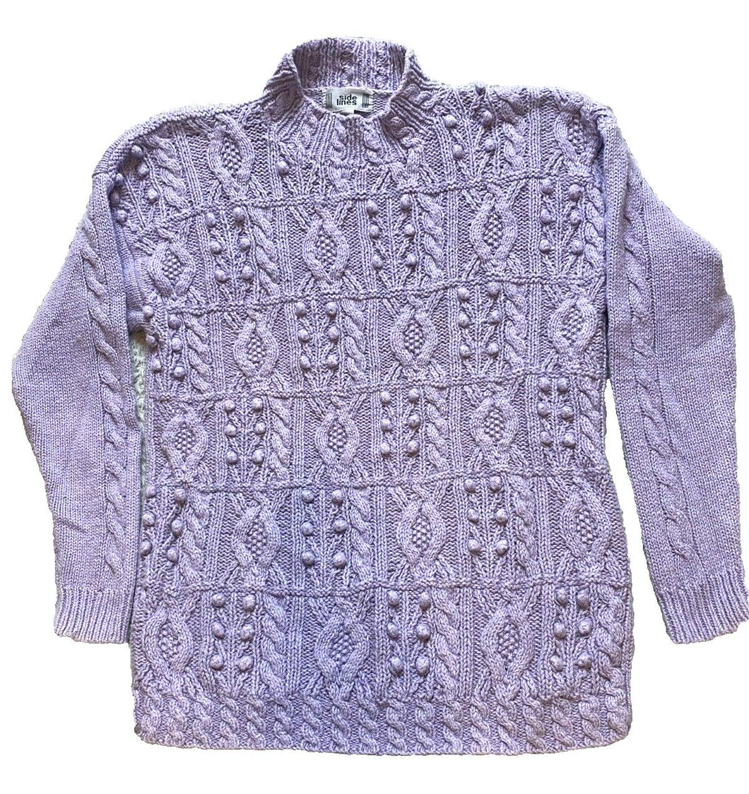 Vintage Side Lines Sweater Womens Large Lavender Cable Knit Ramie Turtle Neck