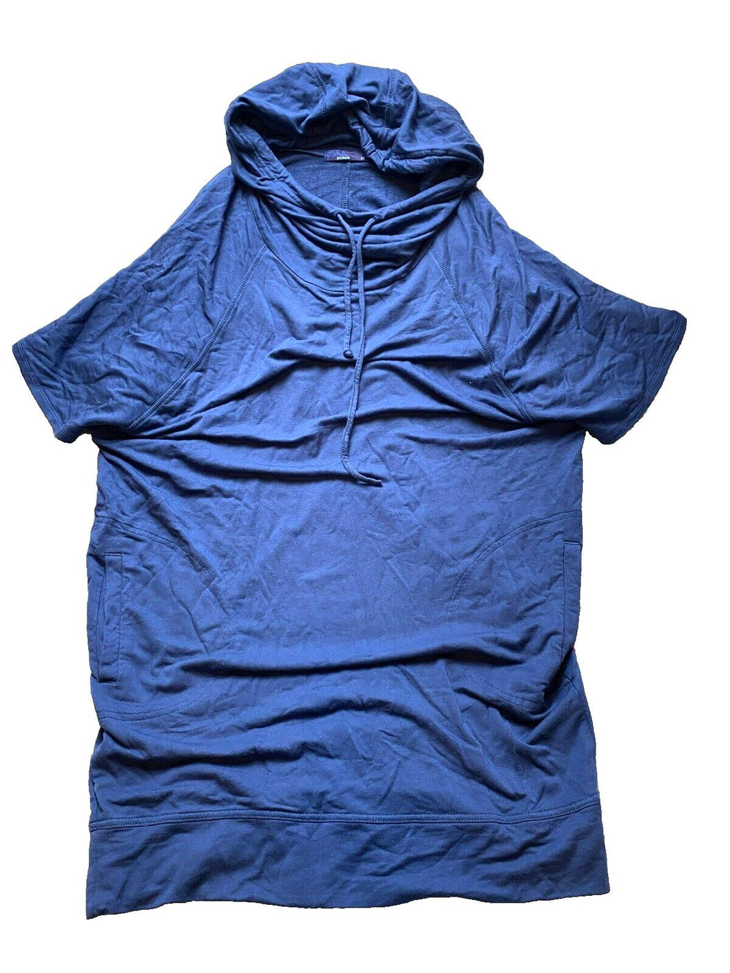 Prana Shirt Womens Medium Blue Funnel Hoodie Oversized Pockets Pullover Ladies