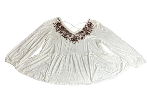 Emily Daniels Shirt Womens 2X White Boho Peasant Tunic Embroidered Plus Lady NWT