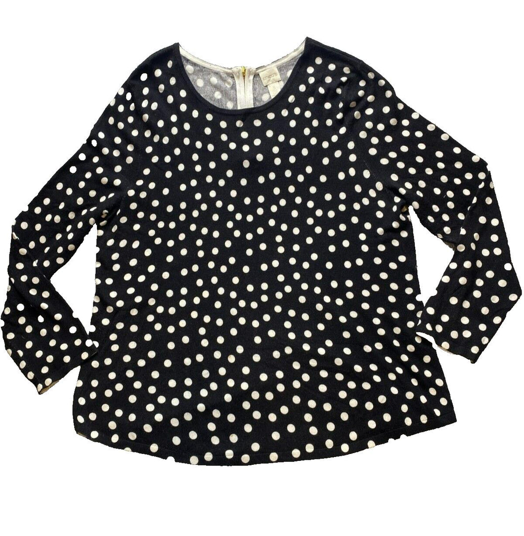 Chico's Shirt Womens 3 Black White Polkadots Rayon Nylon Flowy Blouse Zip Back